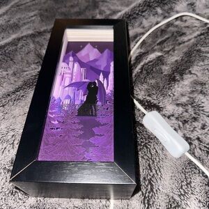 A Court of Thorns and Roses LED shadow box Light - purple fantasy mountain scene
